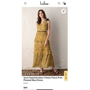 Lulus yellow floral print pleated maxi dress
